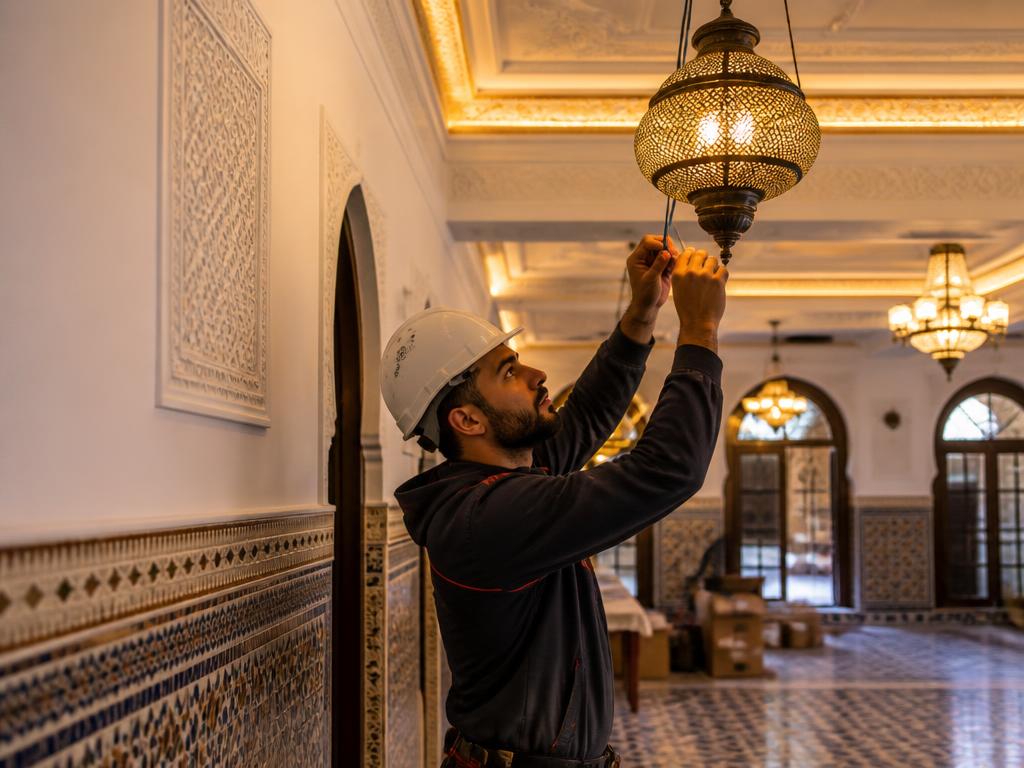 Installation de luminaires et éclairage décoratif dans un riad